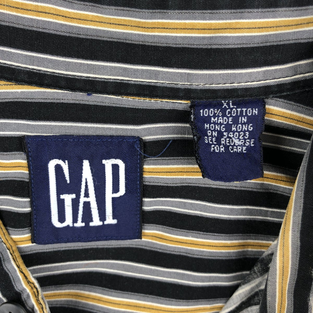 90'S GAP Vintage Stand Collar Long Sleeve Cotton Striped Shirt, Men's XL cotton black type Vintage Second Hand