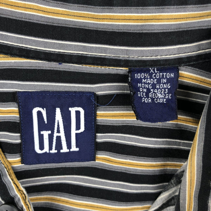 90'S GAP Vintage Stand Collar Long Sleeve Cotton Striped Shirt, Men's XL cotton black type Vintage Second Hand