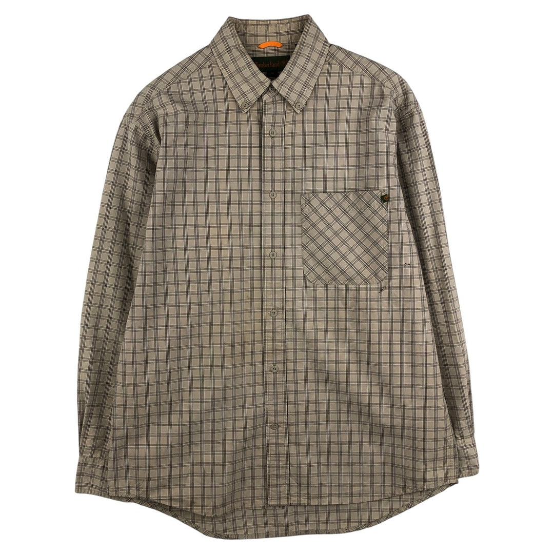 Vintage 90s-00'S Timberland long-sleeved button-down check shirt, men's size M cotton Beige type Vintage Second Hand