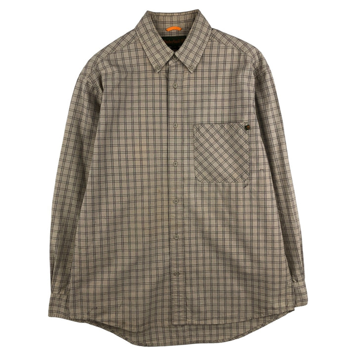 Vintage 90s-00'S Timberland long-sleeved button-down check shirt, men's size M cotton Beige type Vintage Second Hand