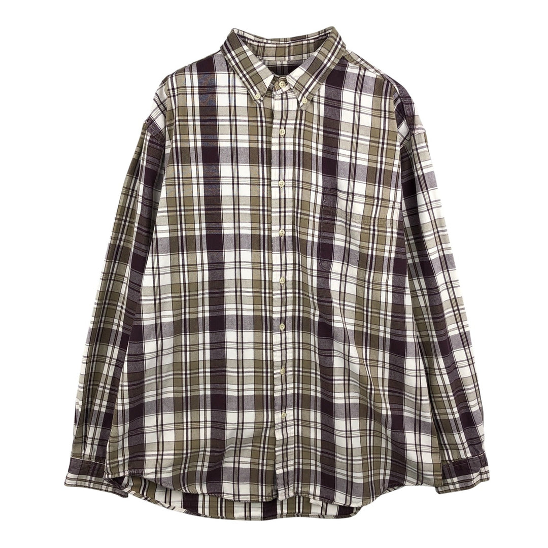 Vintage 90'S Eddie Bauer long-sleeved button-down heavy flannel check shirt, made in the USA, men's size XL cotton Purple type red-purple Vintage Second Hand