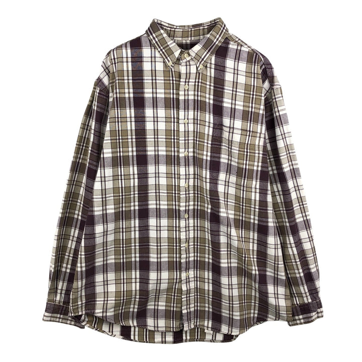 Vintage 90'S Eddie Bauer long-sleeved button-down heavy flannel check shirt, made in the USA, men's size XL cotton Purple type red-purple Vintage Second Hand