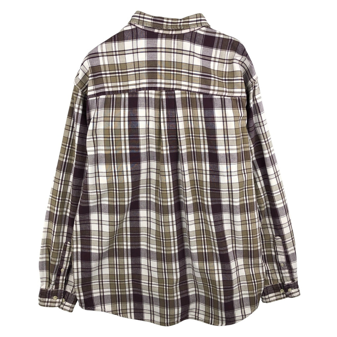Vintage 90'S Eddie Bauer long-sleeved button-down heavy flannel check shirt, made in the USA, men's size XL cotton Purple type red-purple Vintage Second Hand