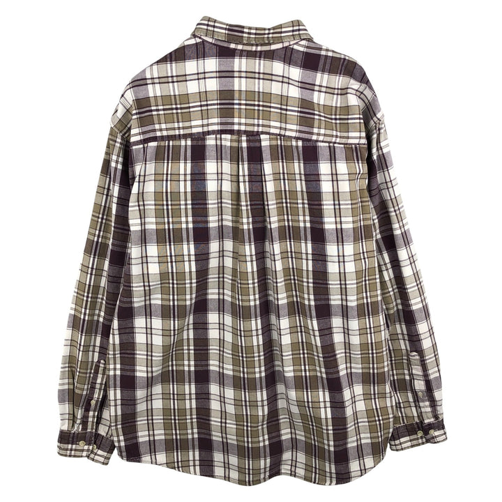 Vintage 90'S Eddie Bauer long-sleeved button-down heavy flannel check shirt, made in the USA, men's size XL cotton Purple type red-purple Vintage Second Hand