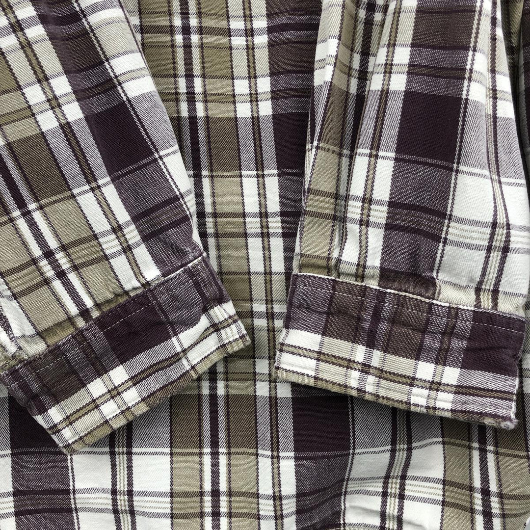 Vintage 90'S Eddie Bauer long-sleeved button-down heavy flannel check shirt, made in the USA, men's size XL cotton Purple type red-purple Vintage Second Hand