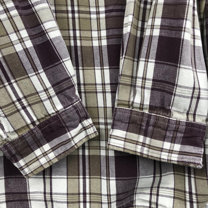 Vintage 90'S Eddie Bauer long-sleeved button-down heavy flannel check shirt, made in the USA, men's size XL cotton Purple type red-purple Vintage Second Hand