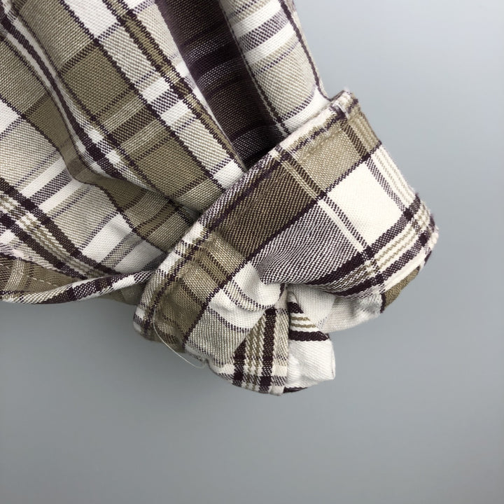 Vintage 90'S Eddie Bauer long-sleeved button-down heavy flannel check shirt, made in the USA, men's size XL cotton Purple type red-purple Vintage Second Hand