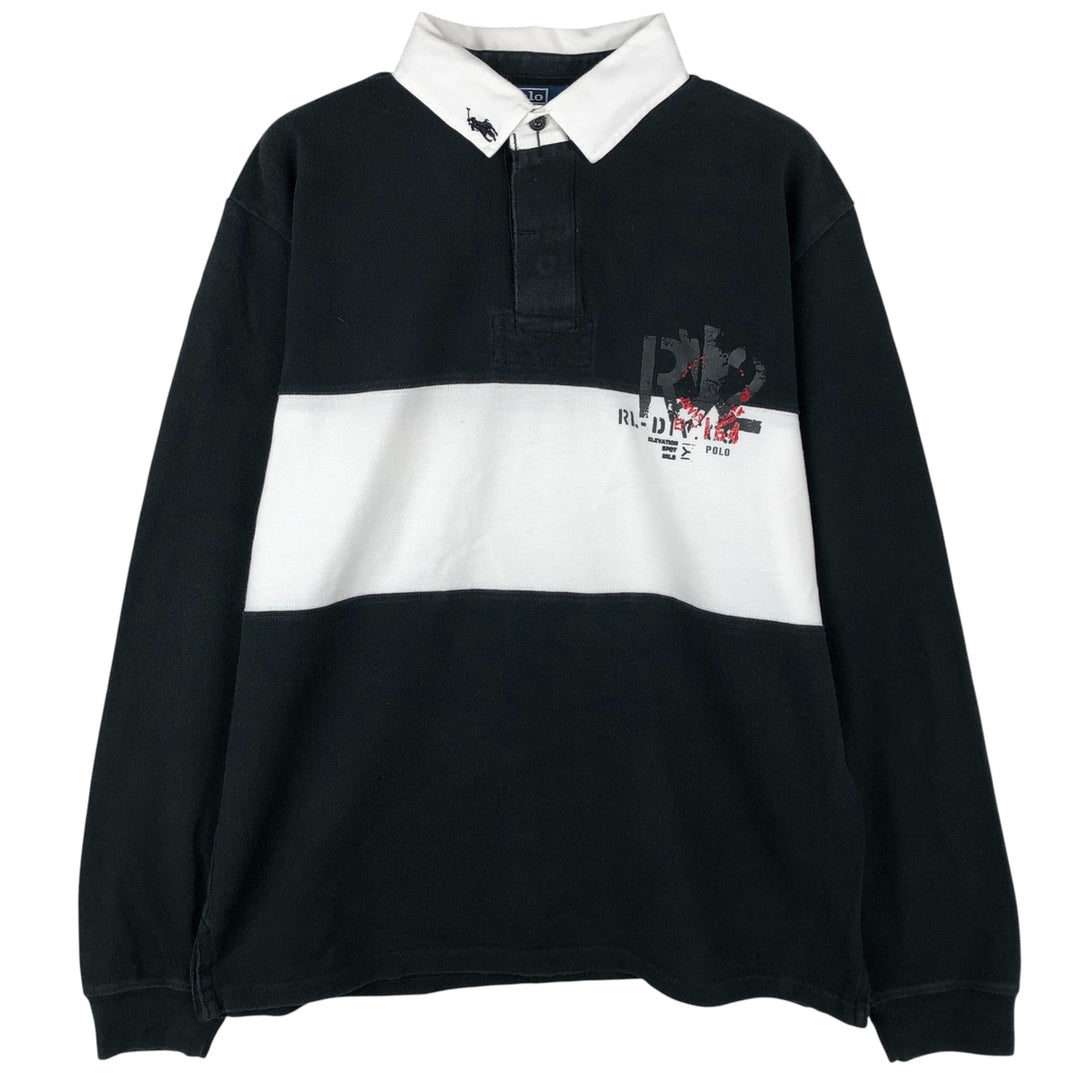 Ralph Lauren POLO by Ralph Lauren long sleeve rugby shirt, men's size L cotton black type Vintage Second Hand