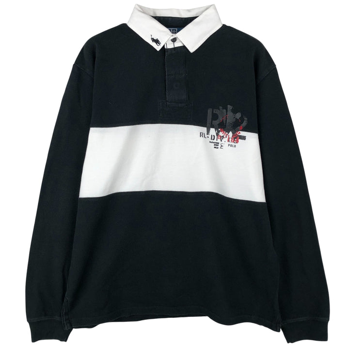 Ralph Lauren POLO by Ralph Lauren long sleeve rugby shirt, men's size L cotton black type Vintage Second Hand