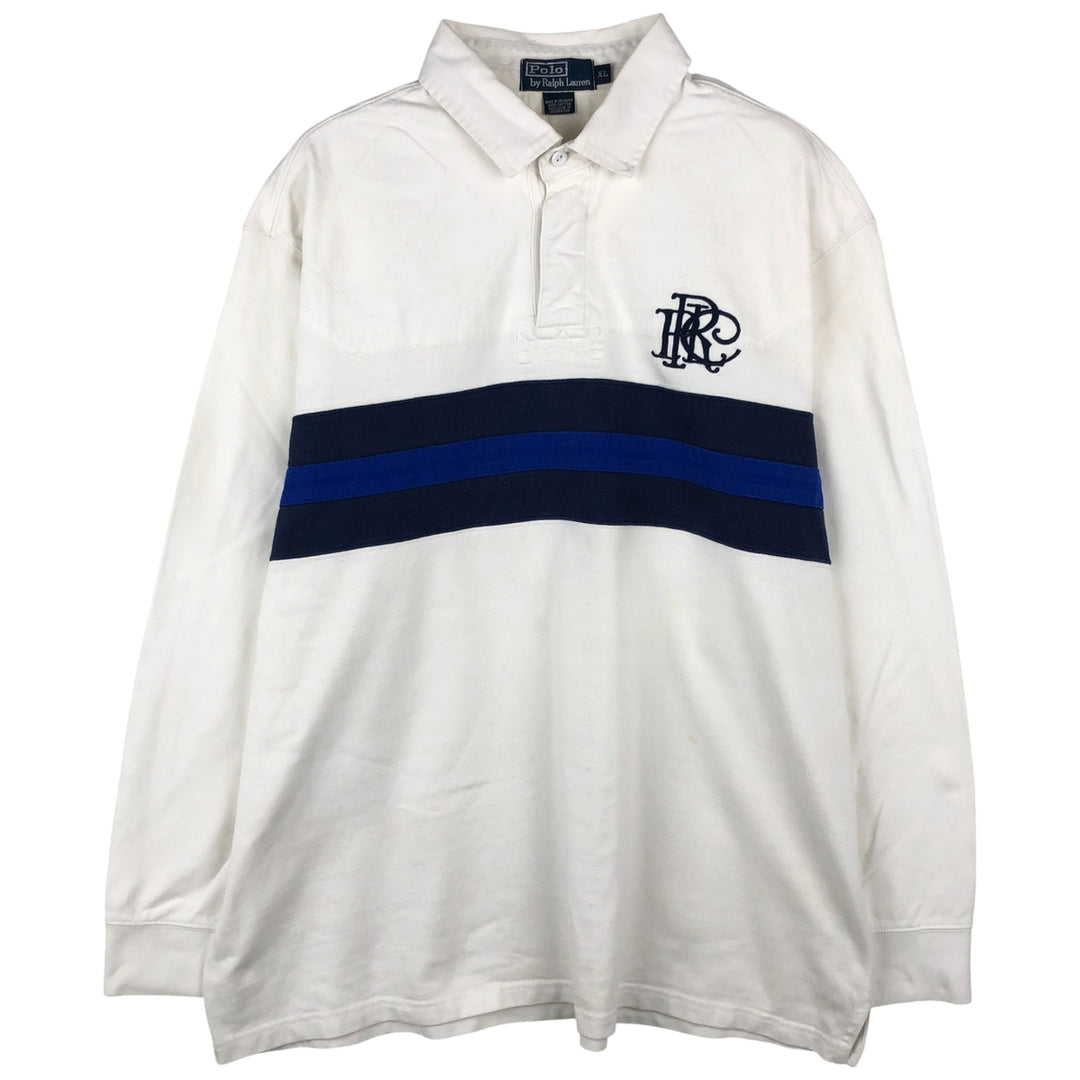 Ralph Lauren POLO by Ralph Lauren long sleeve rugby shirt, men's XL size cotton white type Vintage Second Hand