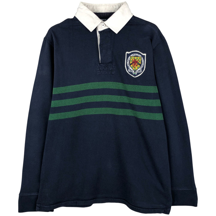 Ralph Lauren POLO by Ralph Lauren CUSTOM FIT long sleeve rugby shirt, men's size L cotton navy blue type Vintage Second Hand