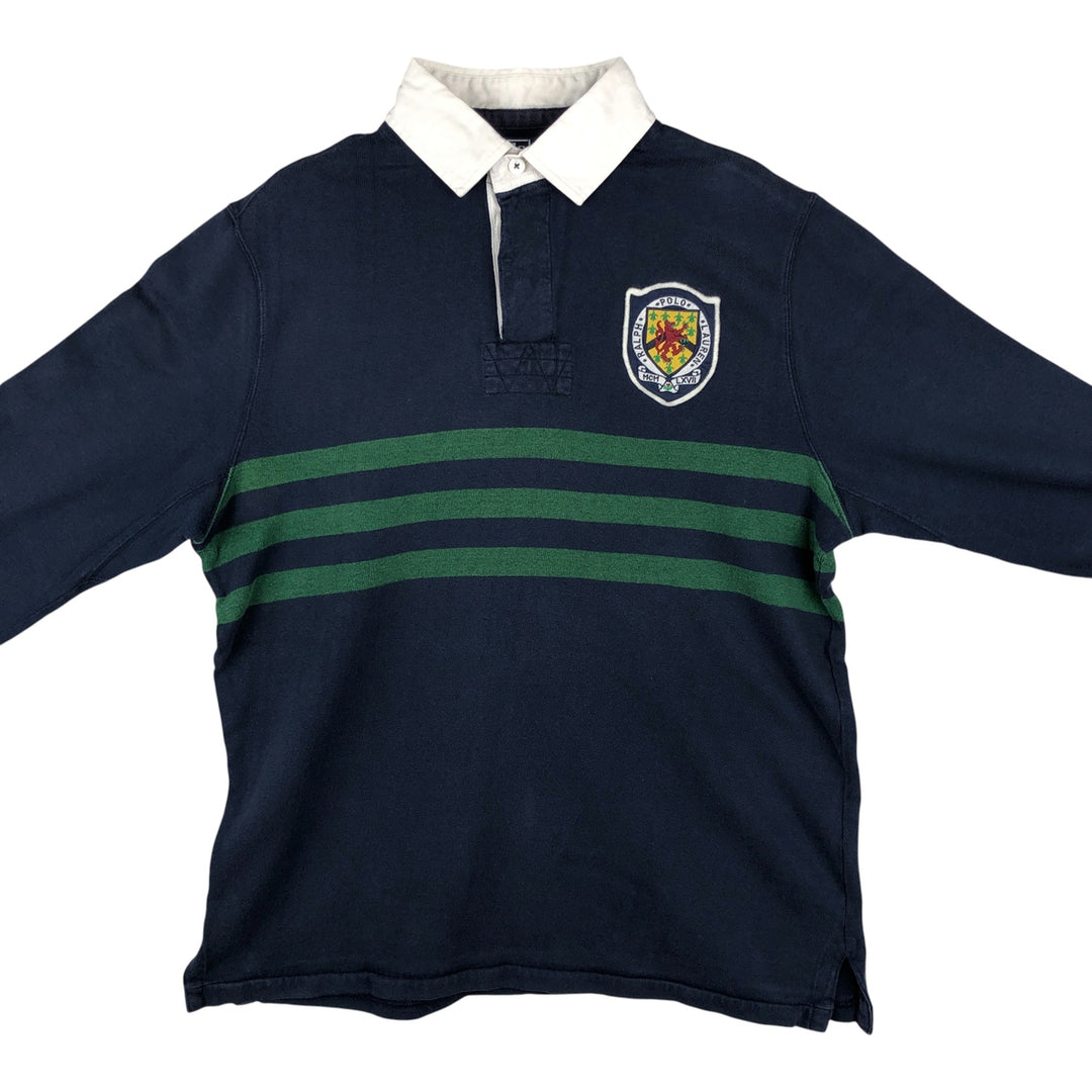 Ralph Lauren POLO by Ralph Lauren CUSTOM FIT long sleeve rugby shirt, men's size L cotton navy blue type Vintage Second Hand