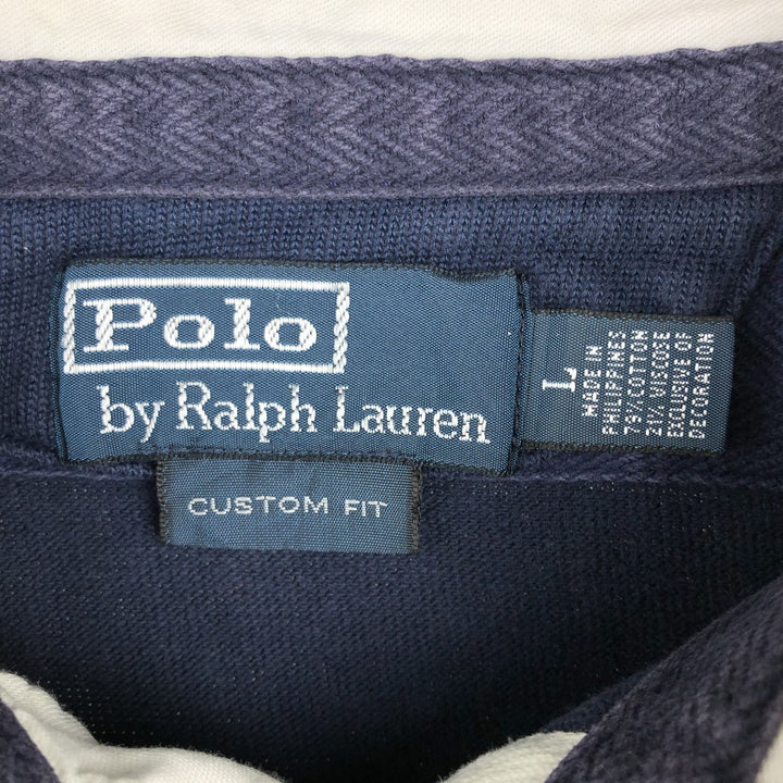 Ralph Lauren POLO by Ralph Lauren CUSTOM FIT long sleeve rugby shirt, men's size L cotton navy blue type Vintage Second Hand