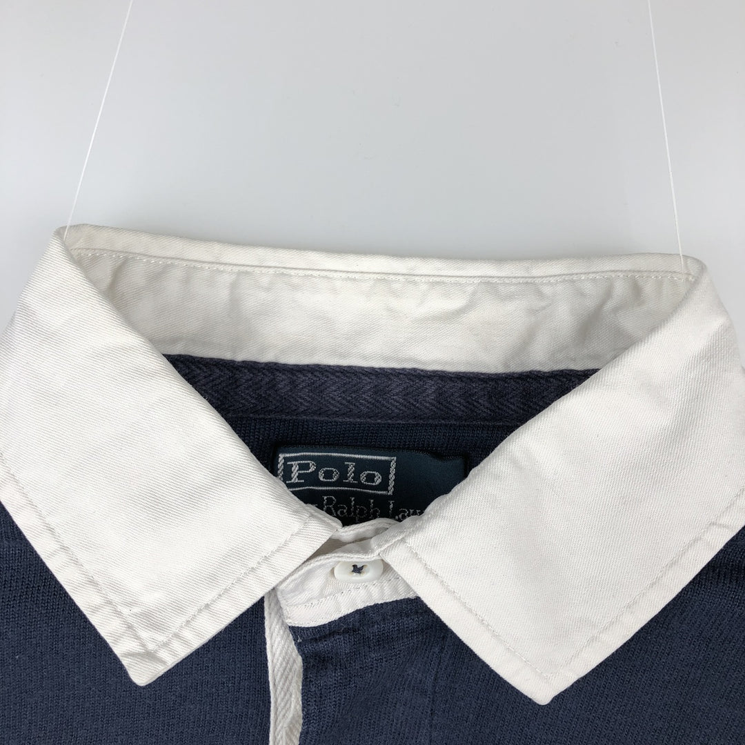 Ralph Lauren POLO by Ralph Lauren CUSTOM FIT long sleeve rugby shirt, men's size L cotton navy blue type Vintage Second Hand
