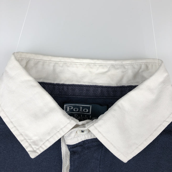 Ralph Lauren POLO by Ralph Lauren CUSTOM FIT long sleeve rugby shirt, men's size L cotton navy blue type Vintage Second Hand
