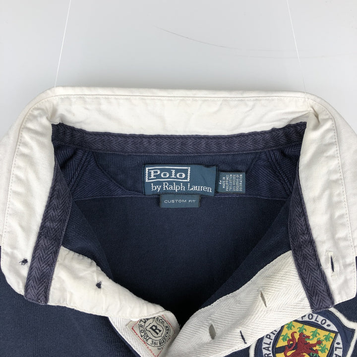 Ralph Lauren POLO by Ralph Lauren CUSTOM FIT long sleeve rugby shirt, men's size L cotton navy blue type Vintage Second Hand