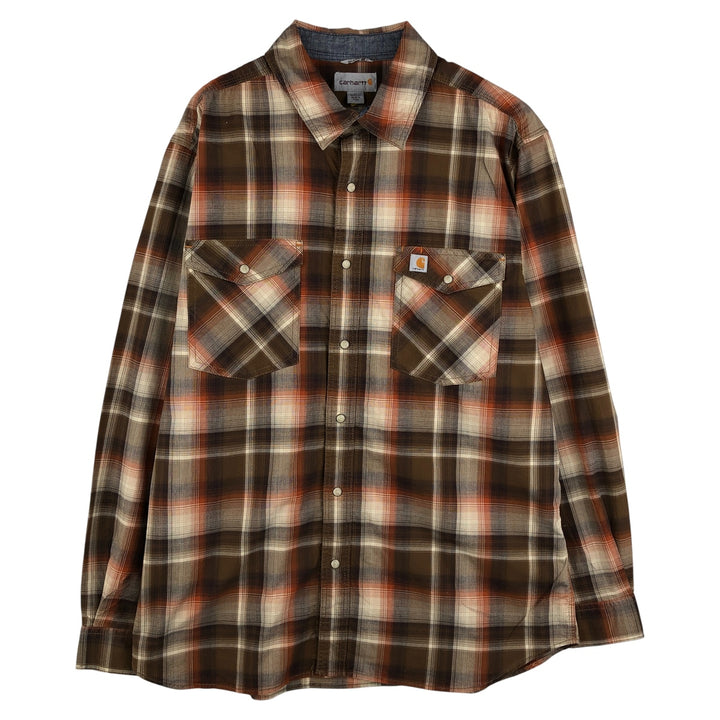 Carhartt Ombre Check Long Sleeve Western Shirt, Men's Size L cotton brown type Vintage Second Hand