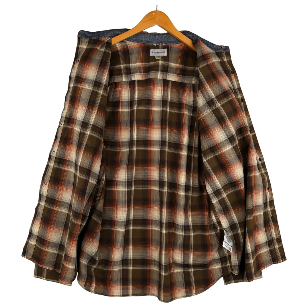 Carhartt Ombre Check Long Sleeve Western Shirt, Men's Size L cotton brown type Vintage Second Hand