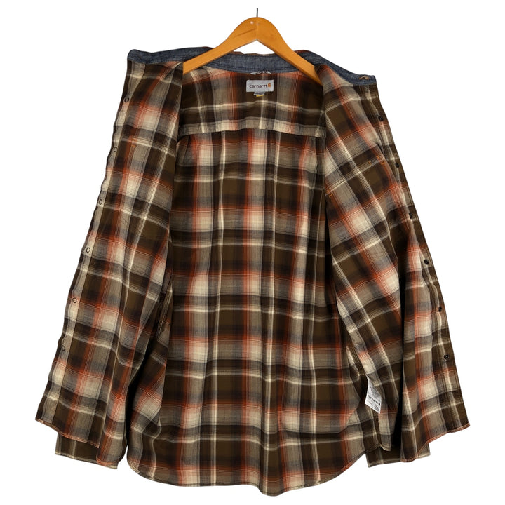 Carhartt Ombre Check Long Sleeve Western Shirt, Men's Size L cotton brown type Vintage Second Hand