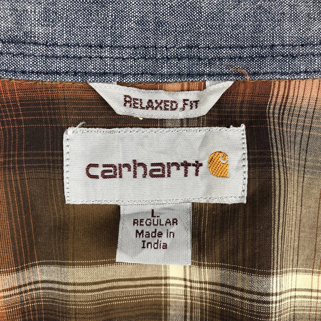 Carhartt Ombre Check Long Sleeve Western Shirt, Men's Size L cotton brown type Vintage Second Hand