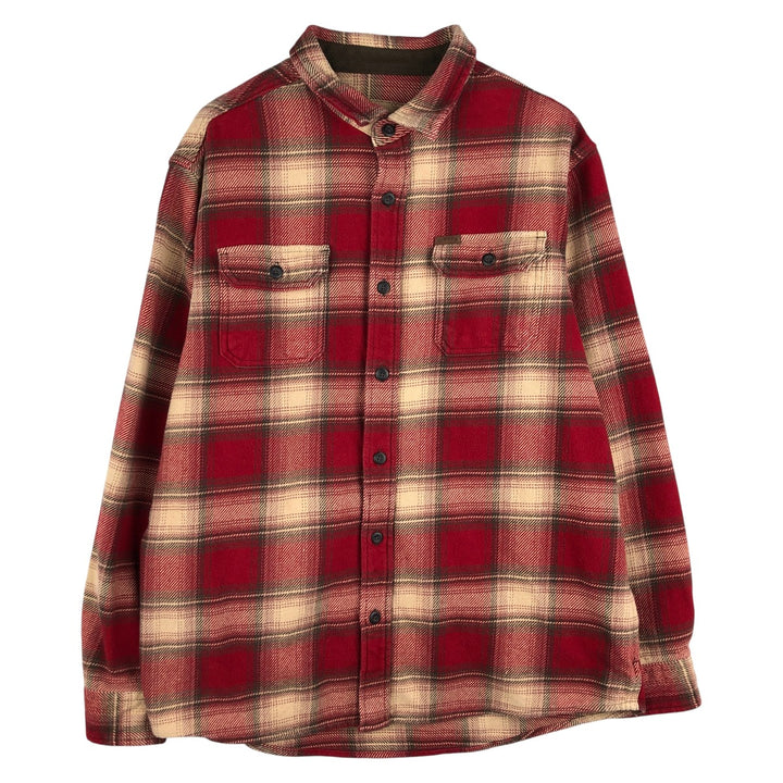 2000'S Orvis Ombre Check Long Sleeve Heavy Flannel Check Shirt, Men's Size XL cotton red type Vintage Second Hand
