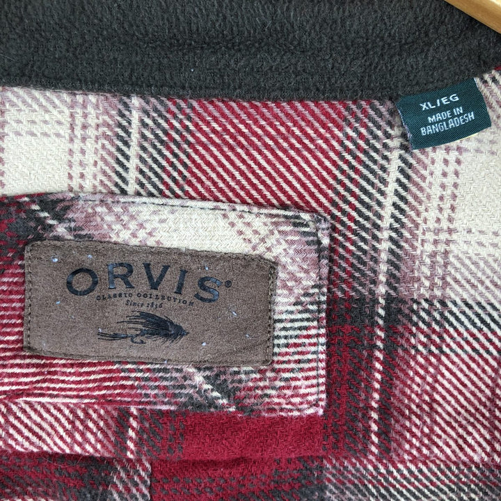 2000'S Orvis Ombre Check Long Sleeve Heavy Flannel Check Shirt, Men's Size XL cotton red type Vintage Second Hand
