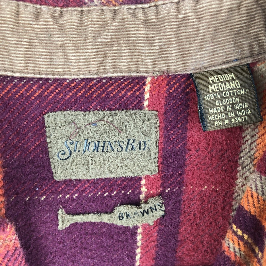 90s-00'S St. John's Bay long-sleeved heavy flannel check shirt, men's size M cotton red type Vintage Second Hand