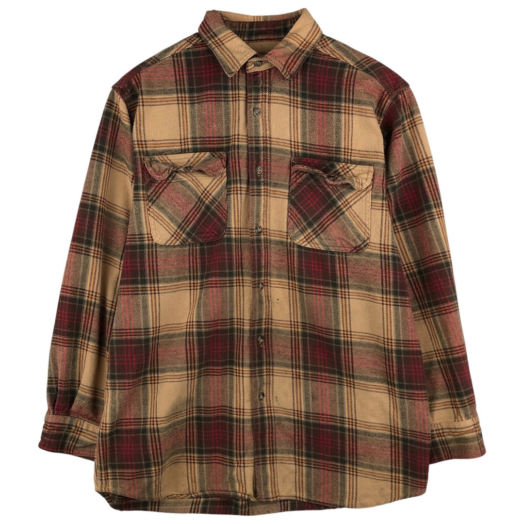 FIELD N' FOREST Long Sleeve Heavy Flannel Check Shirt, Men's Size L, Vintage cotton Beige type Vintage Second Hand