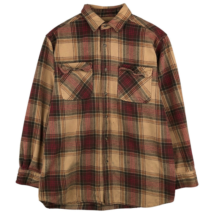 FIELD N' FOREST Long Sleeve Heavy Flannel Check Shirt, Men's Size L, Vintage cotton Beige type Vintage Second Hand