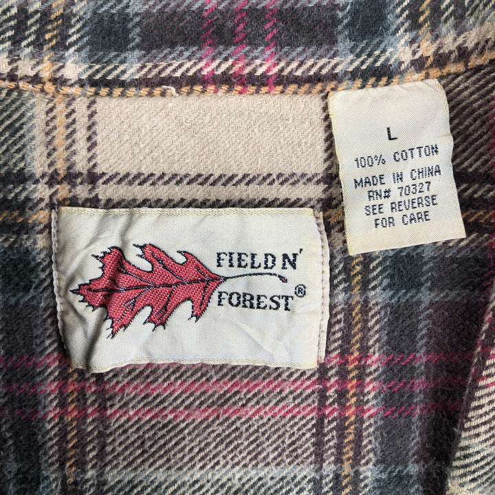 FIELD N' FOREST Long Sleeve Heavy Flannel Check Shirt, Men's Size L, Vintage cotton Beige type Vintage Second Hand