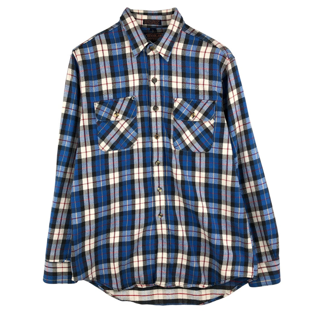 WOODLAND Long Sleeve Heavy Flannel Check Shirt, Men's Size L cotton blue type Vintage Second Hand