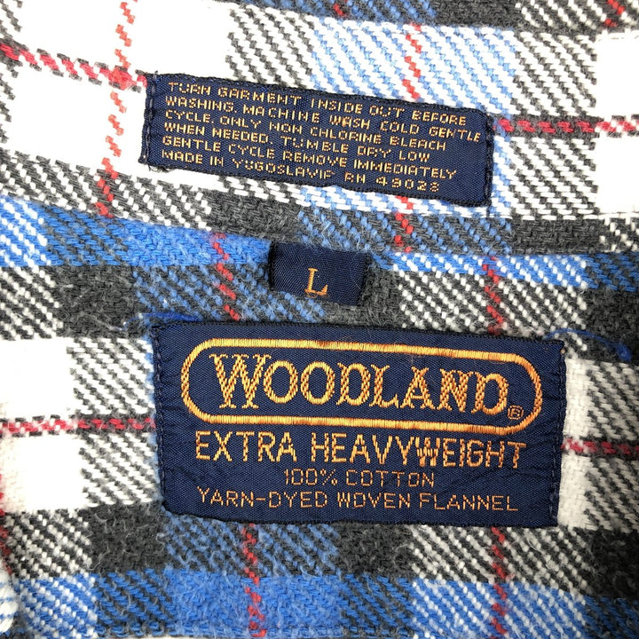WOODLAND Long Sleeve Heavy Flannel Check Shirt, Men's Size L cotton blue type Vintage Second Hand