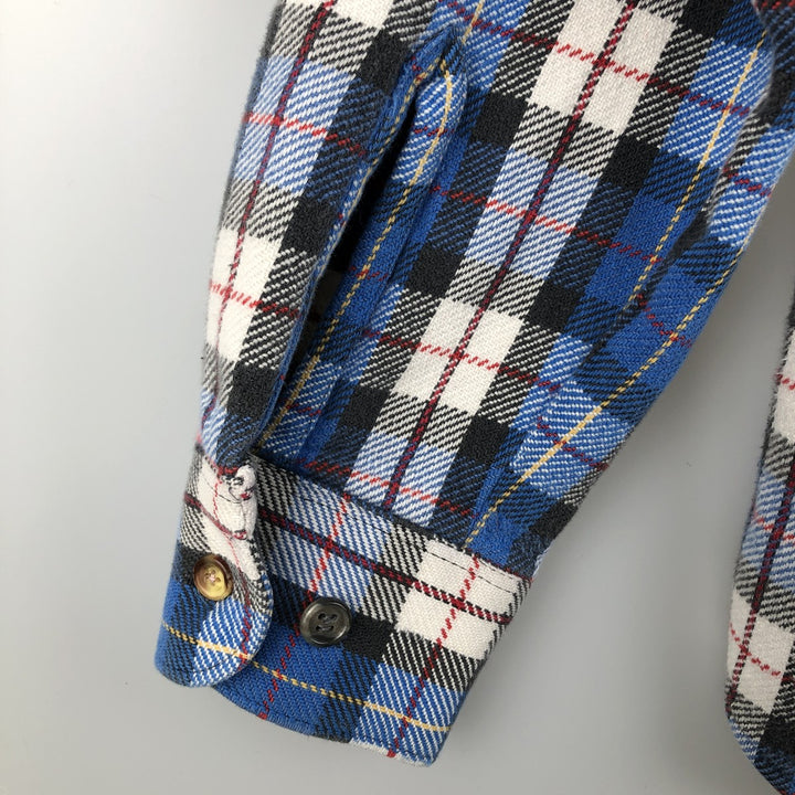 WOODLAND Long Sleeve Heavy Flannel Check Shirt, Men's Size L cotton blue type Vintage Second Hand