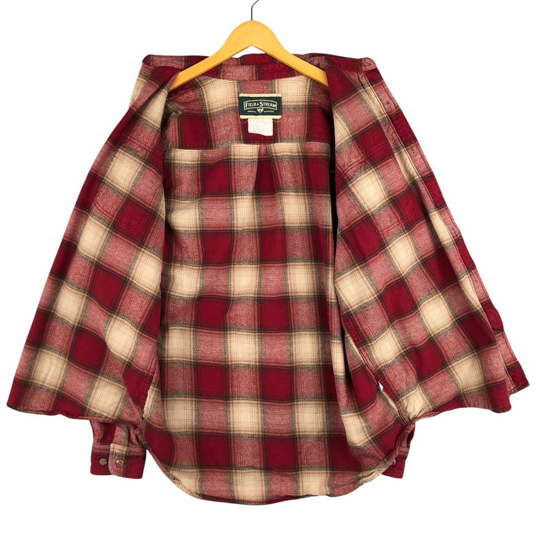 2000'S FIELD and STREAM ombre check long sleeve heavy flannel check shirt, men's size XL unclear red type Vintage Second Hand