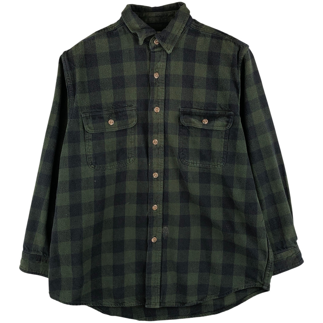 FIELD and STREAM Buffalo Check Long Sleeve Heavy Flannel Check Shirt, Men's Size L unclear Green type dark green Vintage Second Hand