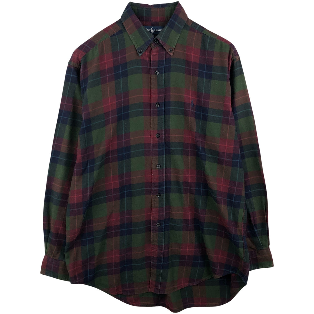 Ralph Lauren BLAKE Check Pattern Long Sleeve Button-Down Light Flannel Check Shirt, Men's Size Medium cotton green type Vintage Second Hand