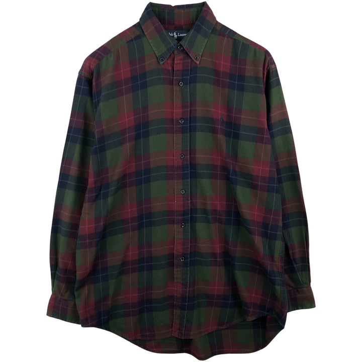 Ralph Lauren BLAKE Check Pattern Long Sleeve Button-Down Light Flannel Check Shirt, Men's Size Medium cotton green type Vintage Second Hand