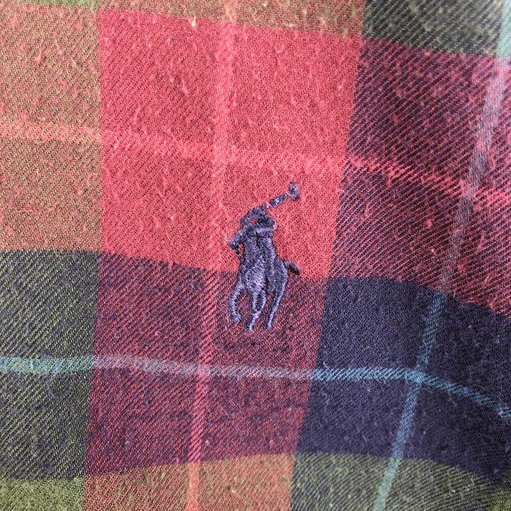 Ralph Lauren BLAKE Check Pattern Long Sleeve Button-Down Light Flannel Check Shirt, Men's Size Medium cotton green type Vintage Second Hand
