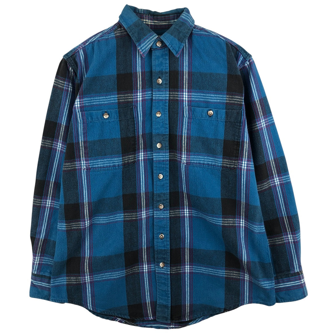 St. John's Bay Men's Long Sleeve Heavy Flannel Check Shirt, Size L cotton turquoise blue Vintage Second Hand