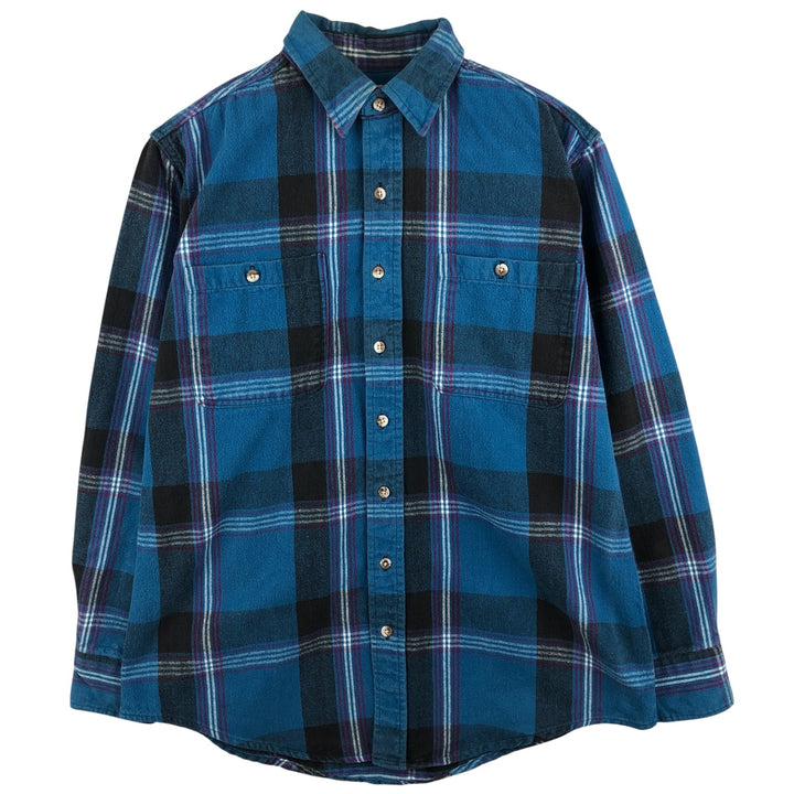 St. John's Bay Men's Long Sleeve Heavy Flannel Check Shirt, Size L cotton turquoise blue Vintage Second Hand