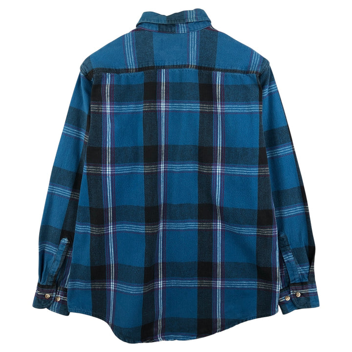 St. John's Bay Men's Long Sleeve Heavy Flannel Check Shirt, Size L cotton turquoise blue Vintage Second Hand