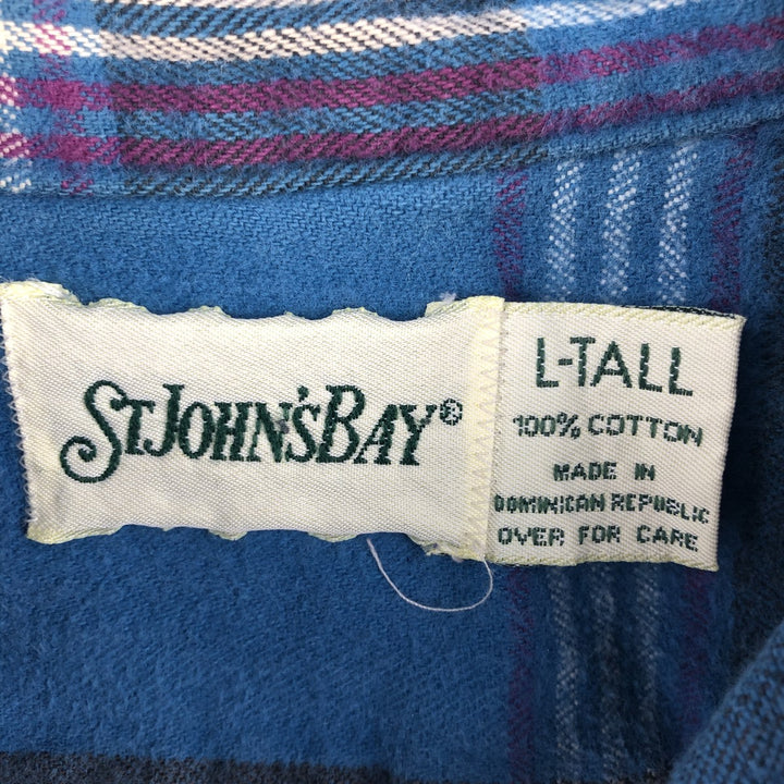 St. John's Bay Men's Long Sleeve Heavy Flannel Check Shirt, Size L cotton turquoise blue Vintage Second Hand