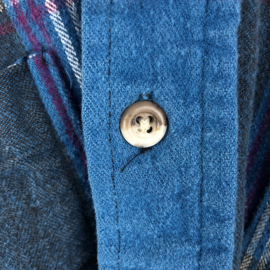 St. John's Bay Men's Long Sleeve Heavy Flannel Check Shirt, Size L cotton turquoise blue Vintage Second Hand