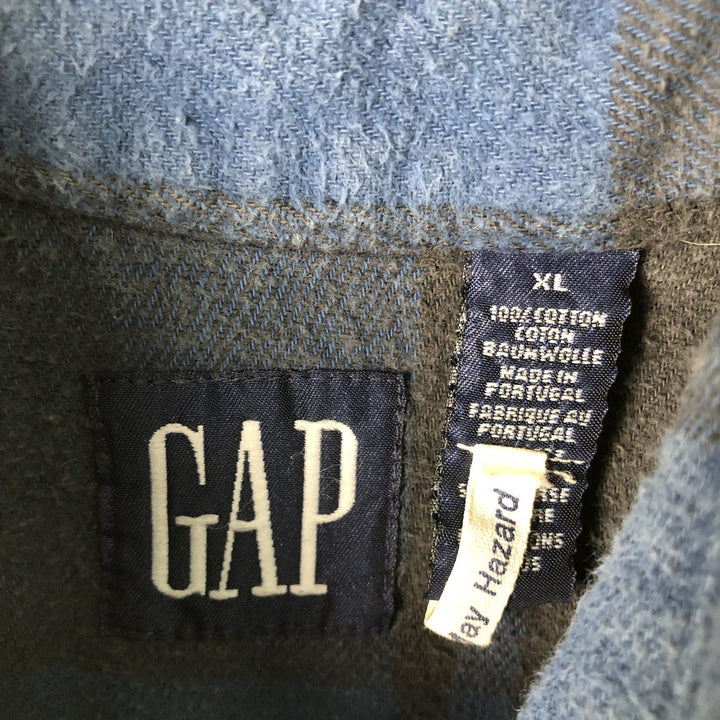 90'S GAP Vintage Long Sleeve Flannel Check Shirt, Men's XL cotton navy blue type Vintage Second Hand