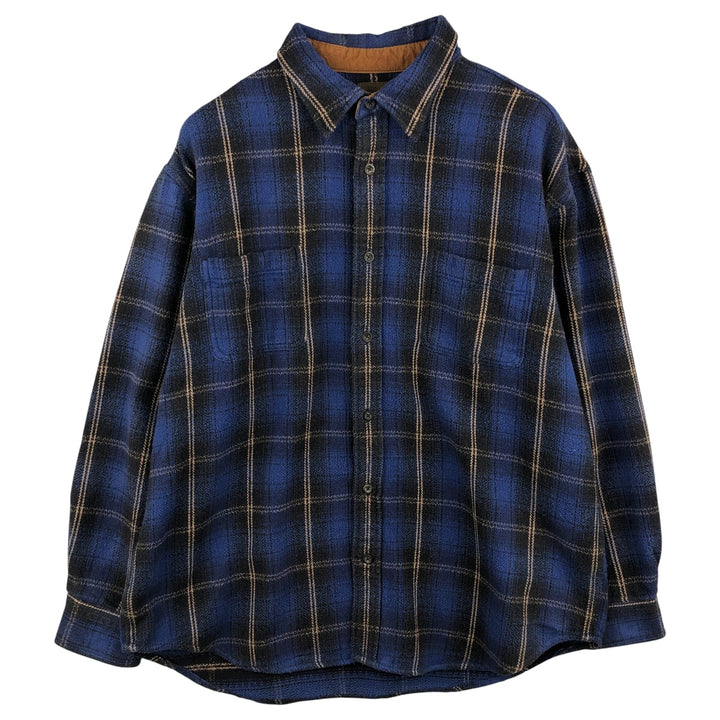 90s-00'S St. John's Bay Check Pattern Long Sleeve Heavy Flannel Shirt, XL, Men's XL cotton blue type Vintage Second Hand