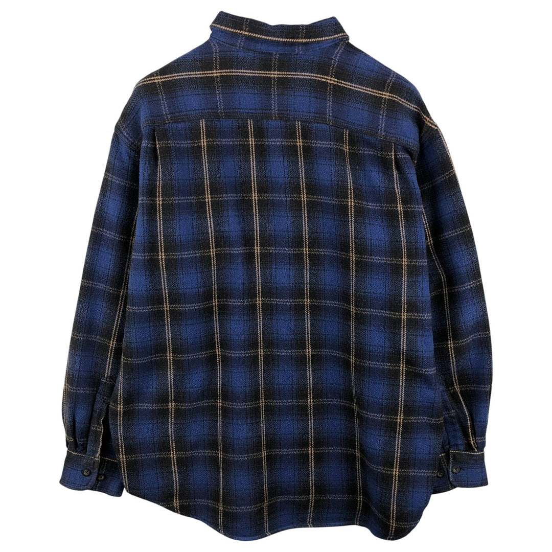 90s-00'S St. John's Bay Check Pattern Long Sleeve Heavy Flannel Shirt, XL, Men's XL cotton blue type Vintage Second Hand