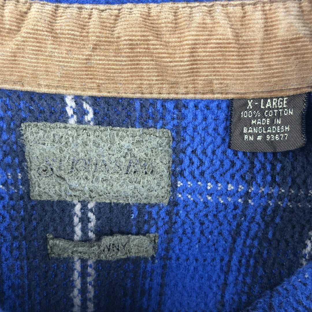 90s-00'S St. John's Bay Check Pattern Long Sleeve Heavy Flannel Shirt, XL, Men's XL cotton blue type Vintage Second Hand