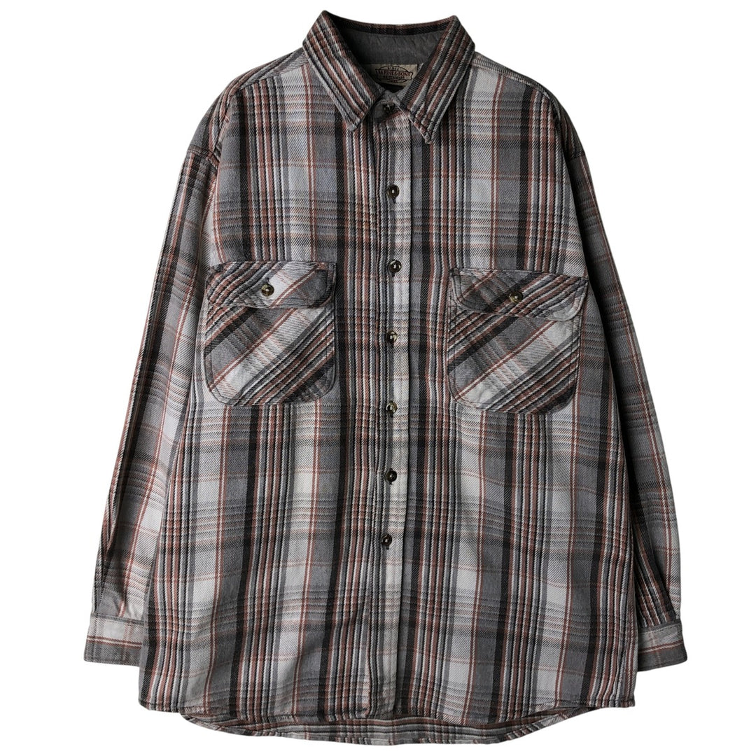 M.FINE AND SONS Long Sleeve Light Flannel Check Shirt, Men's Size XL cotton white type Vintage Second Hand