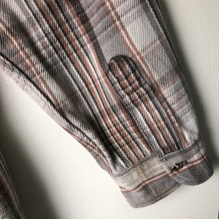 M.FINE AND SONS Long Sleeve Light Flannel Check Shirt, Men's Size XL cotton white type Vintage Second Hand