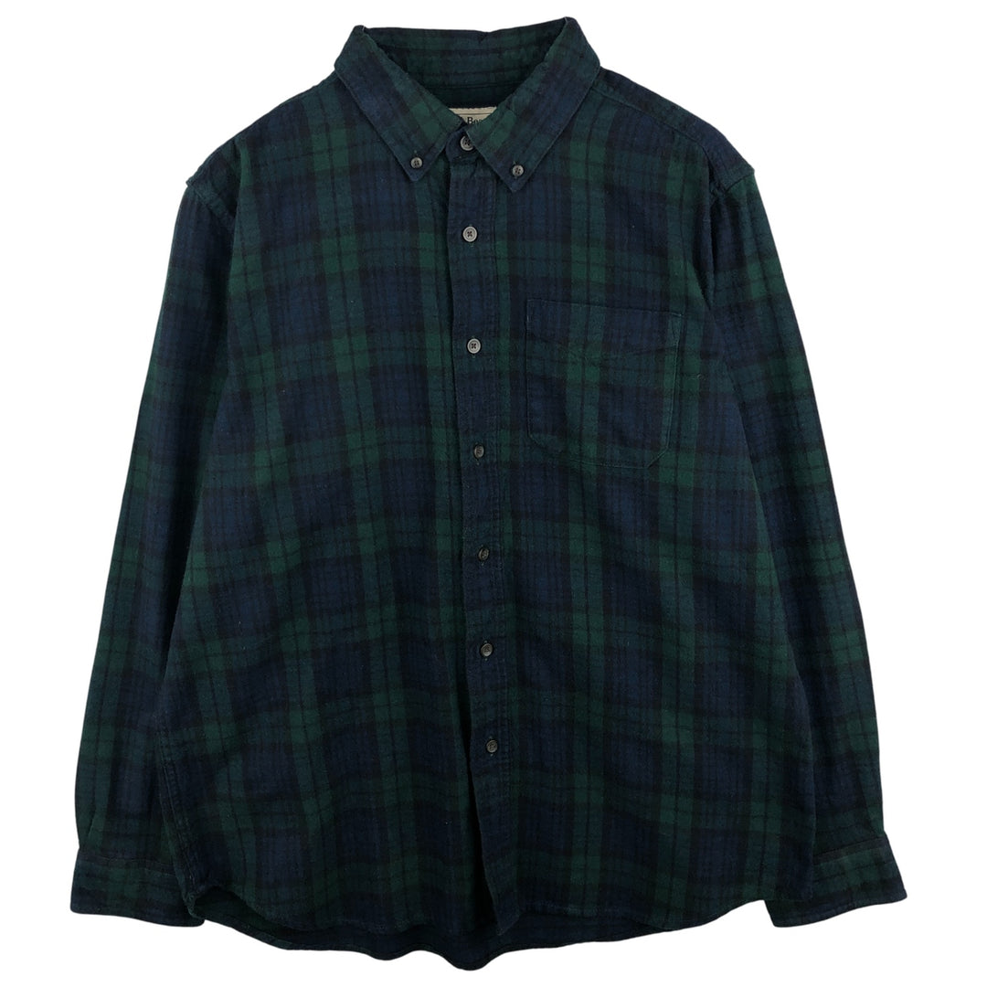 LLBean Blackwatch Check Long Sleeve Button-Down Flannel Check Shirt, Men's Size L cotton green type Vintage Second Hand
